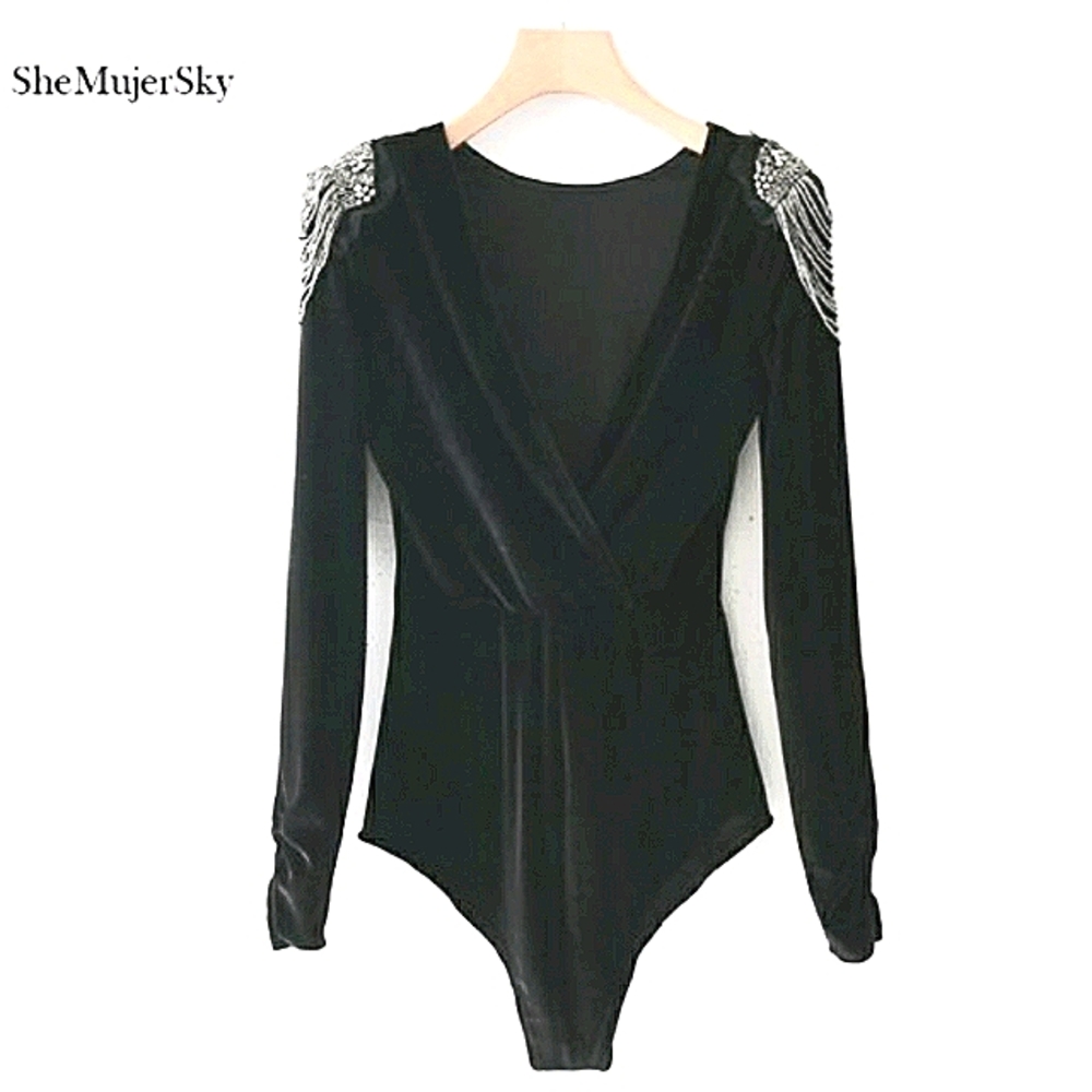 Green Velvet Bodysuit Long Sleeve
